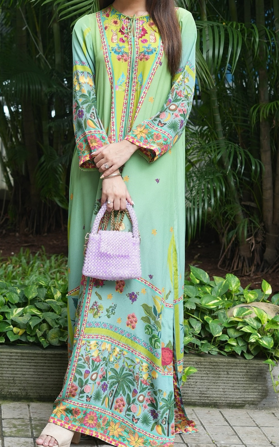 Garden Majesty Median Silk Crepe Kaftan