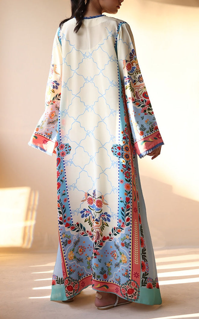 Azure Blossom Premium Soft Crepe Kaftan