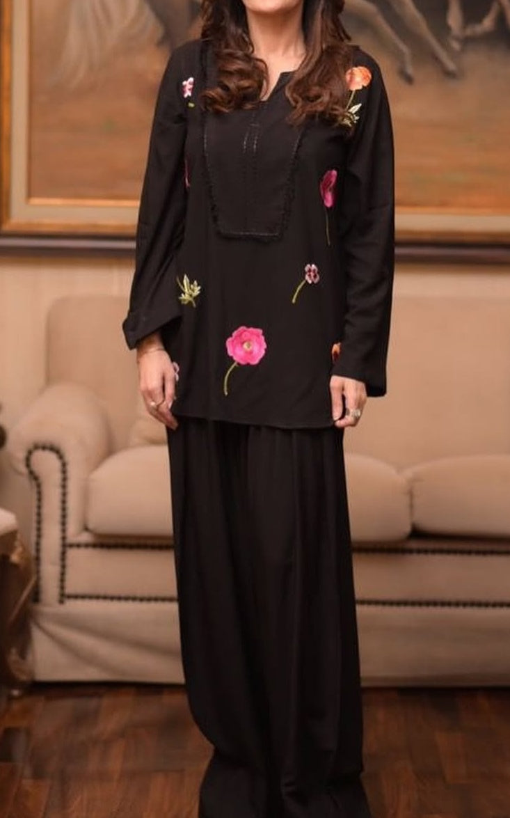 Noir Bloom Embroidered Co-Ord Set
