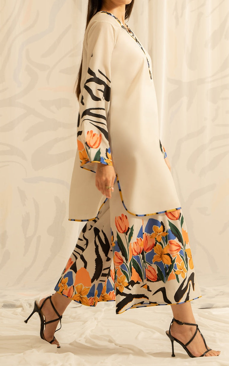 Tulip Noir Premium Crepe Co-Ord Set with Chiffon Scarf