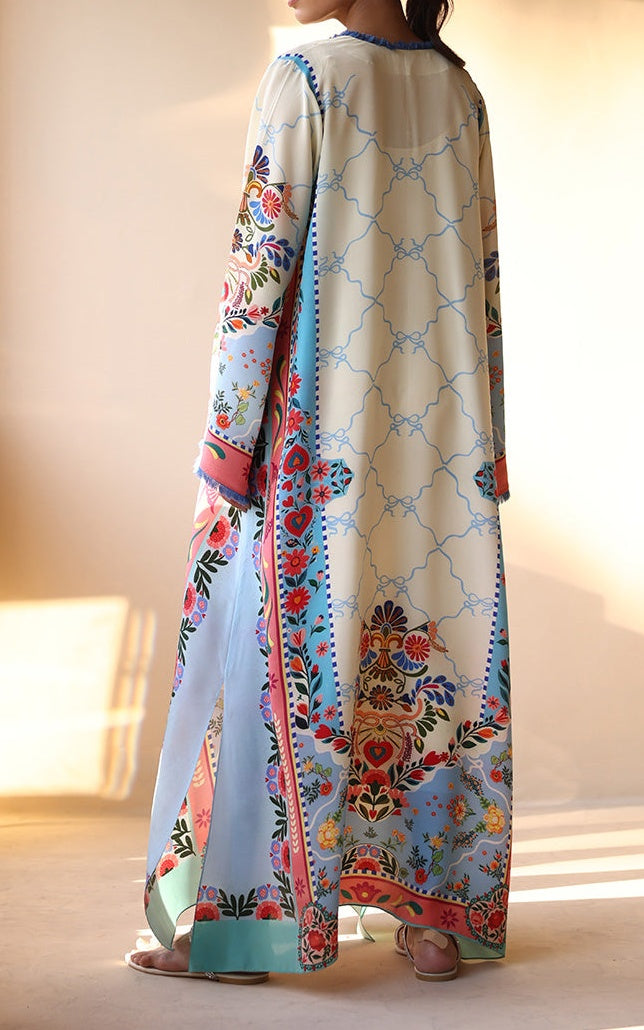 Azure Blossom Premium Soft Crepe Kaftan
