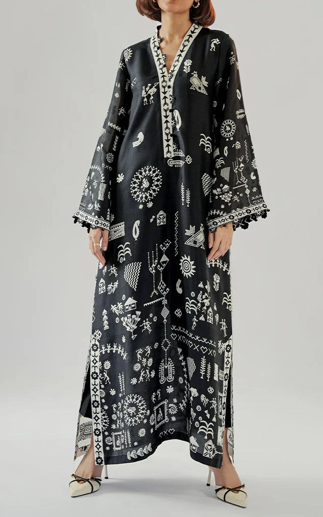 Monochrome Muse Cotton Satin Blend Kaftan