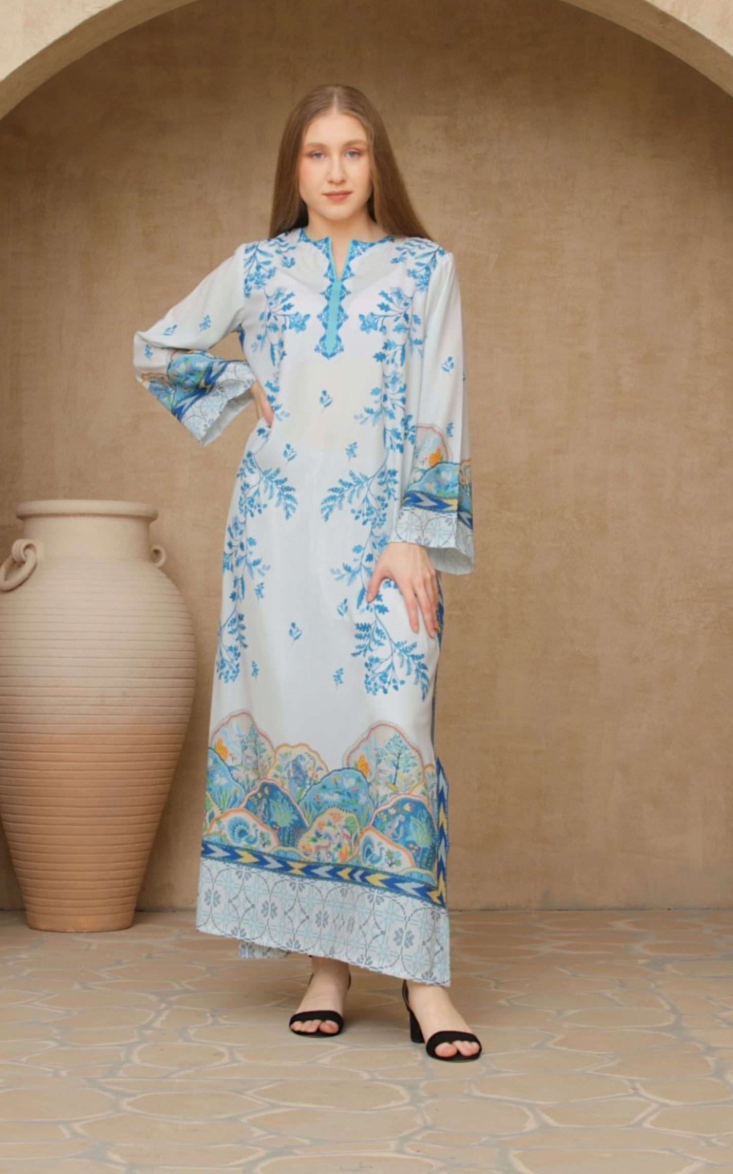 Azure Elegance – Soft BSY Crepe Dress