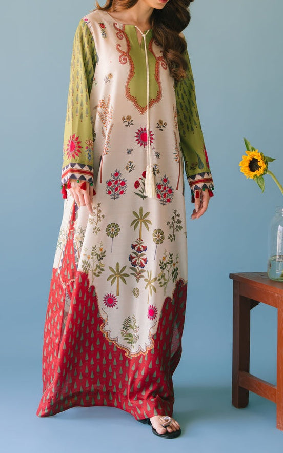 Ivory Palm Swiss Cotton Kaftan Set