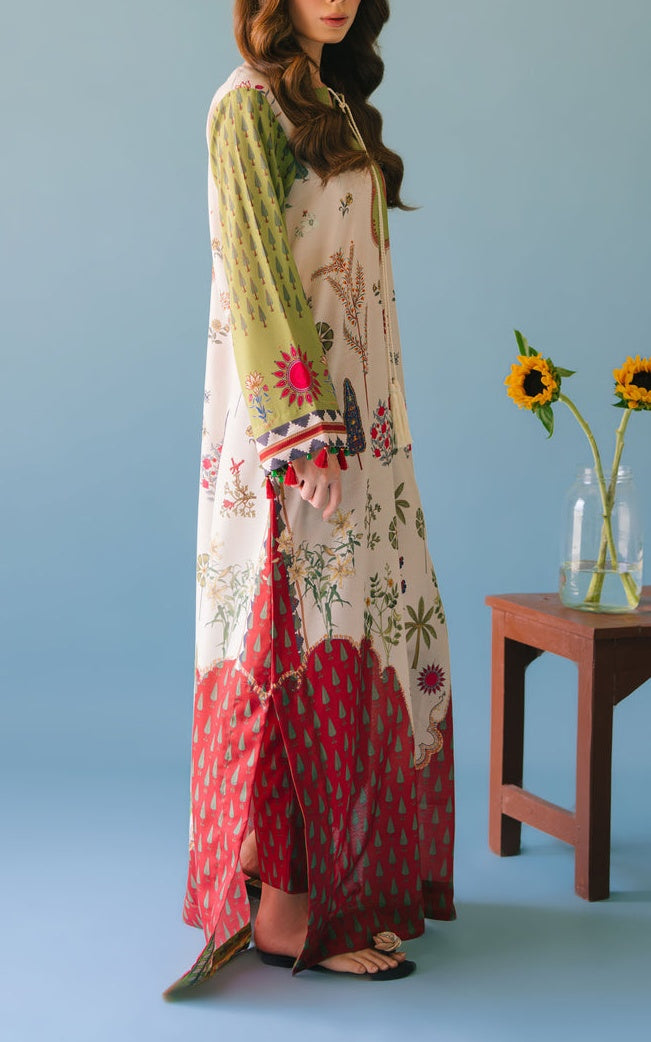 Ivory Palm Swiss Cotton Kaftan Set
