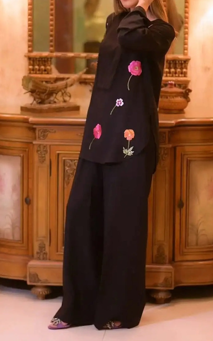Noir Bloom Embroidered Co-Ord Set