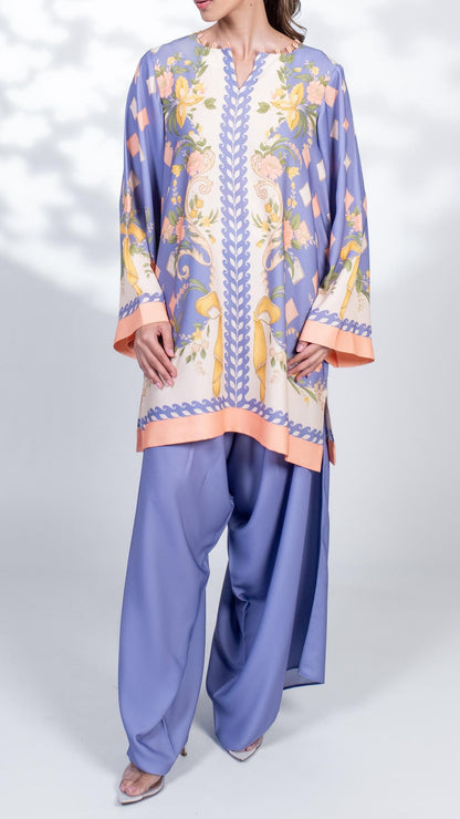 Lavender Bloom Cotton Satin Blend Co-Ord Set