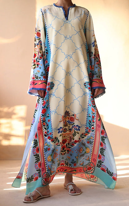 Azure Blossom Premium Soft Crepe Kaftan