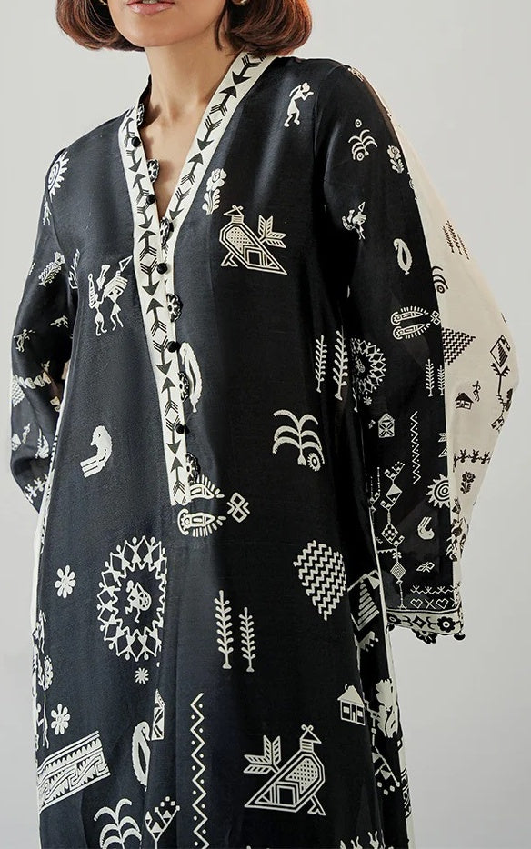 Monochrome Muse Cotton Satin Blend Kaftan
