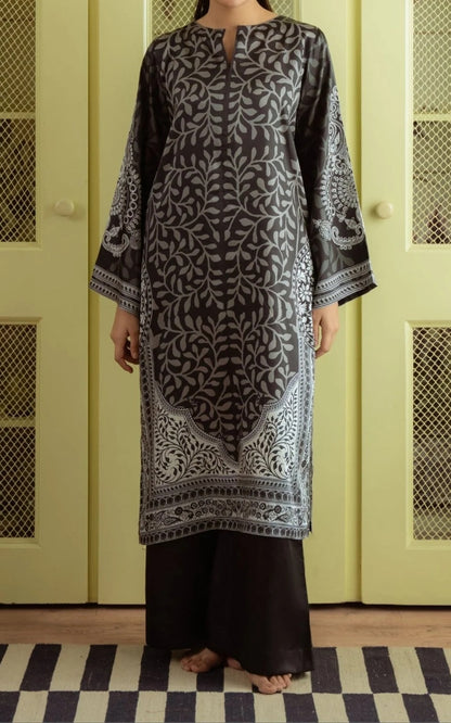 Charcoal Elegance Cotton Satin Blend Kurta with Crepe Pants