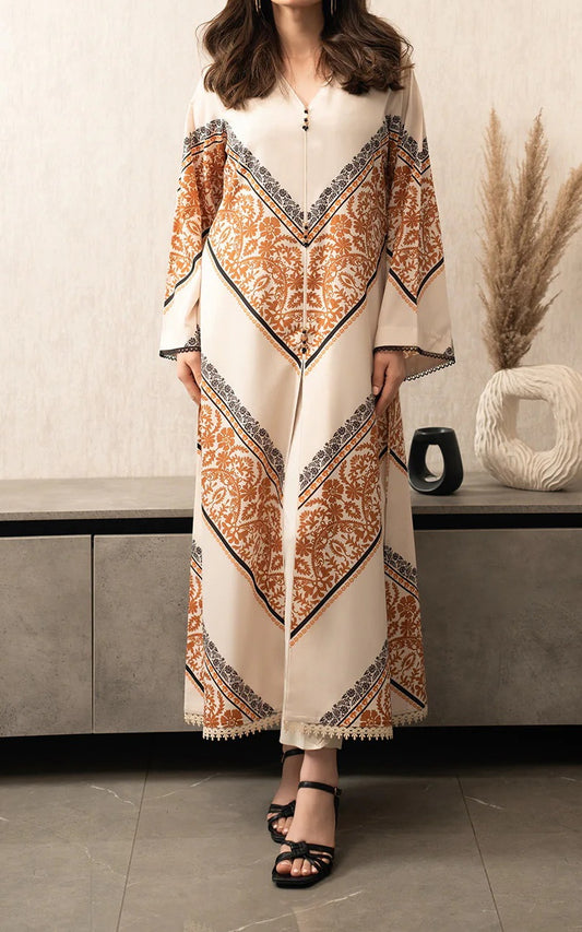 Rust Mirage Soft Crepe Kaftan 3pc Set (Kaftan + Pants + Scarf)