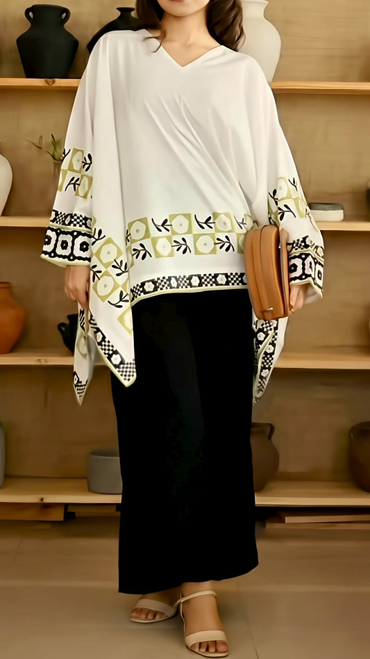 Ivory Printed Kaftan Top Black set