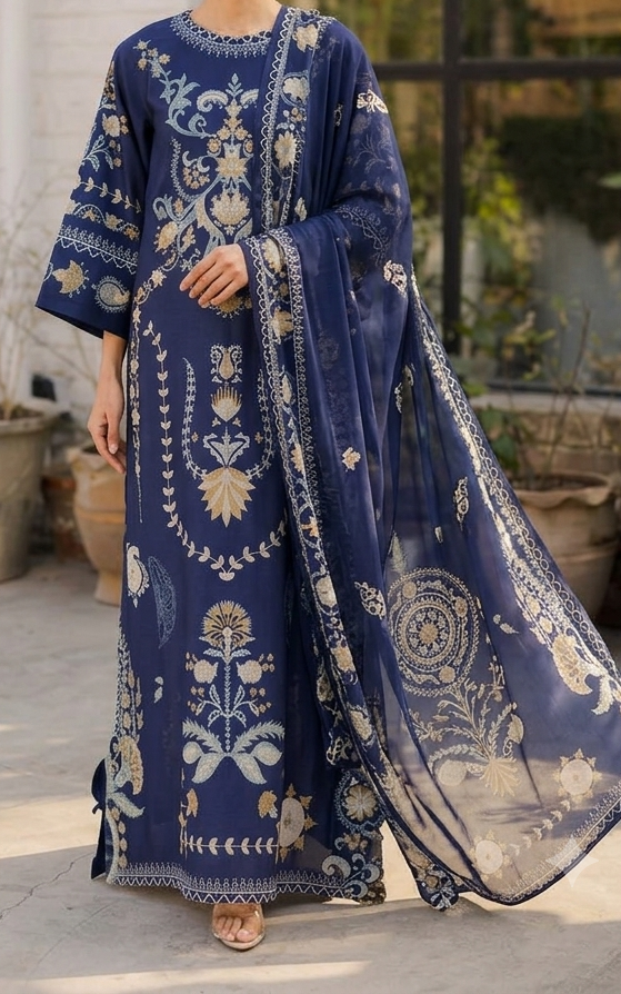 Navy Blue Premium Ornamental Kaftan