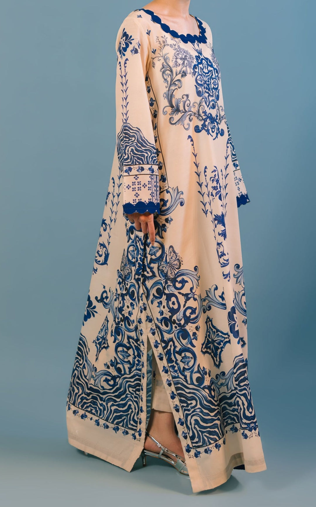 Azure Bloom Kaftan & Pants Set