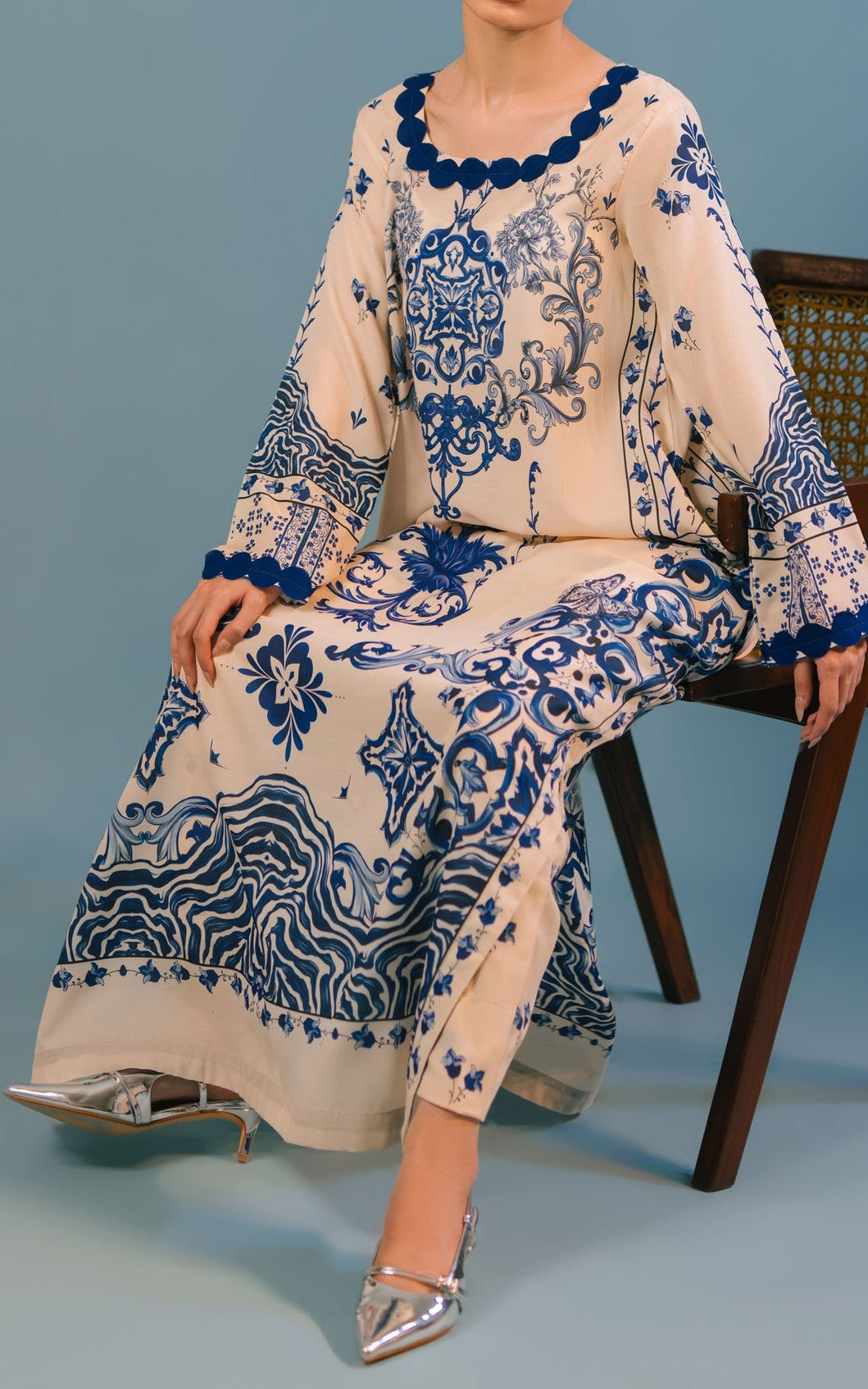 Azure Bloom Kaftan & Pants Set