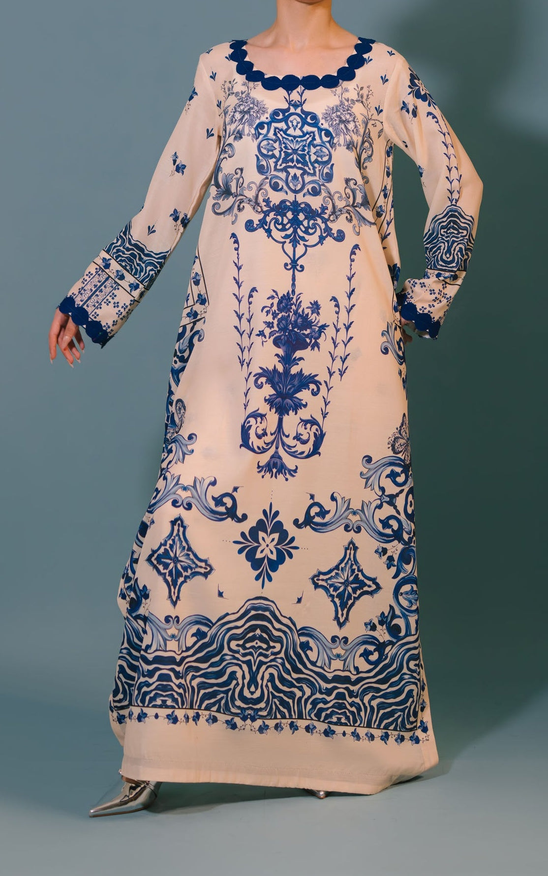 Azure Bloom Kaftan & Pants Set