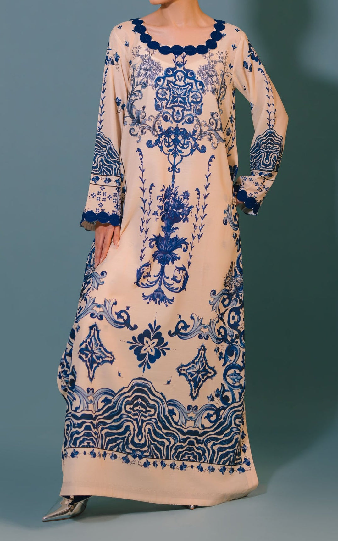 Azure Bloom Kaftan & Pants Set