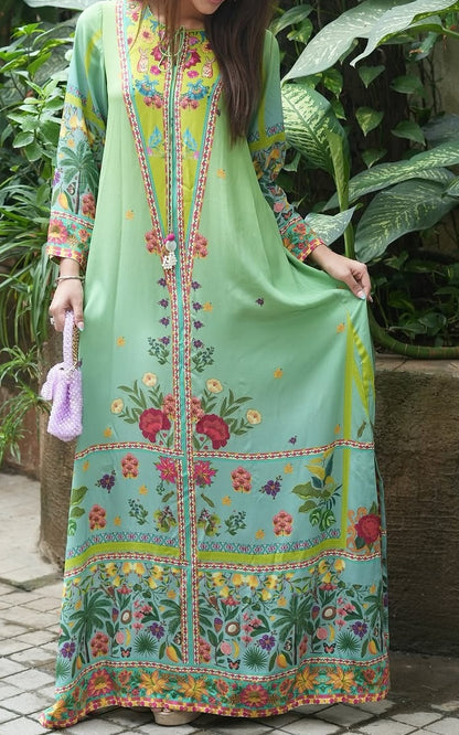Garden Majesty Median Silk Crepe Kaftan