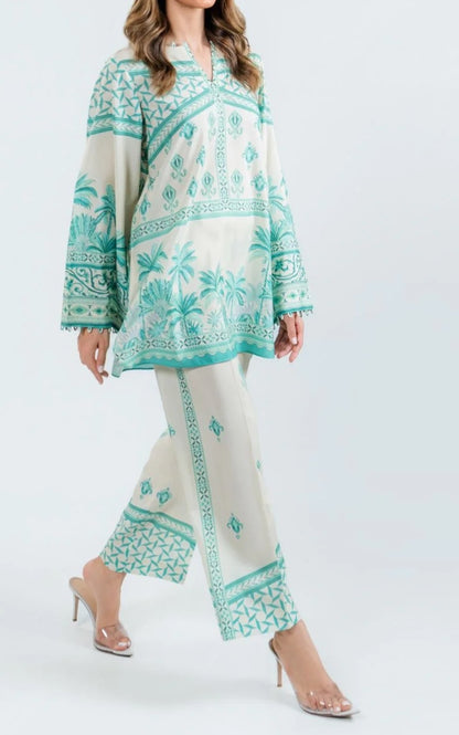 Palm Breeze Cotton Satin Blend Co-Ord Set