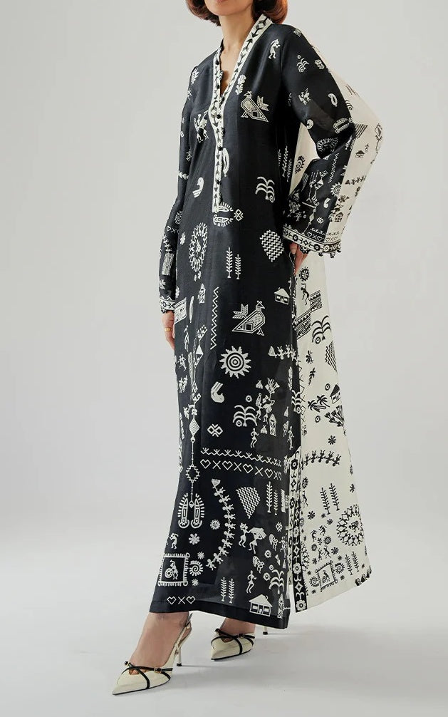 Monochrome Muse Cotton Satin Blend Kaftan