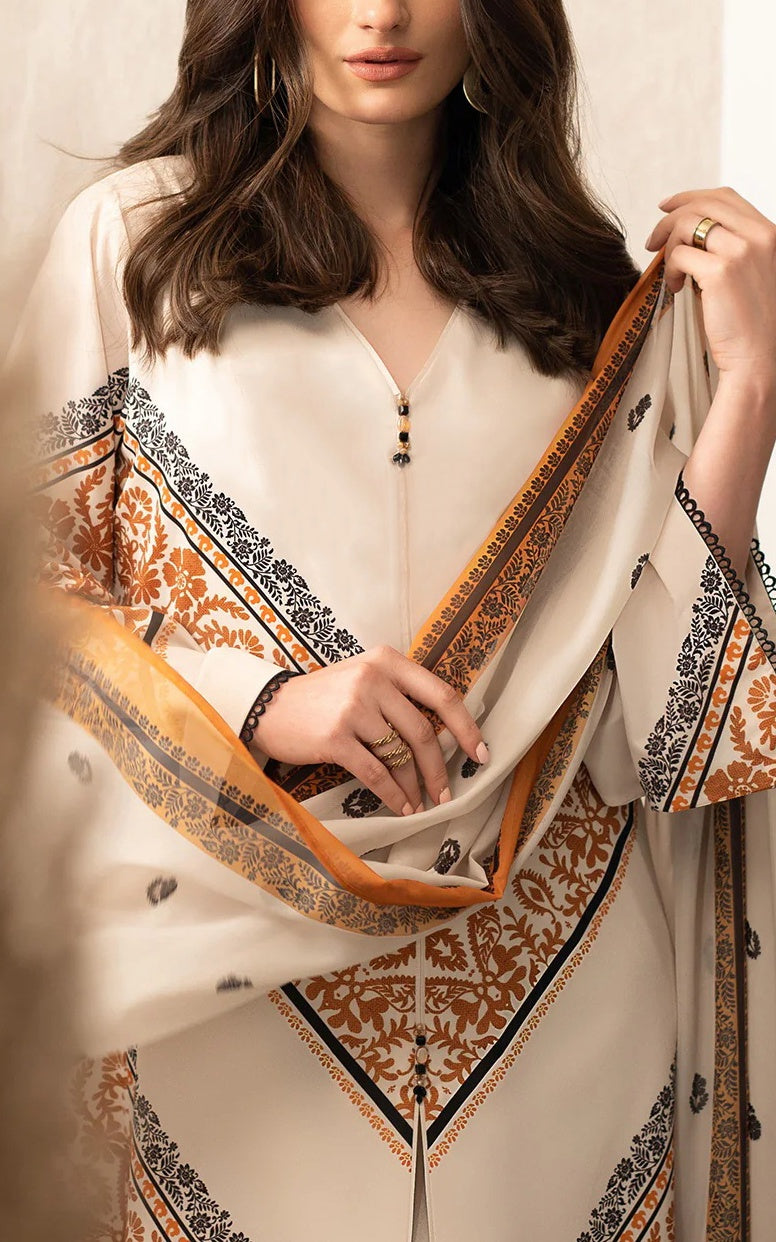 Rust Mirage Soft Crepe Kaftan 3pc Set (Kaftan + Pants + Scarf)