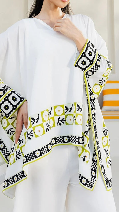 Ivory Printed Kaftan Top white set