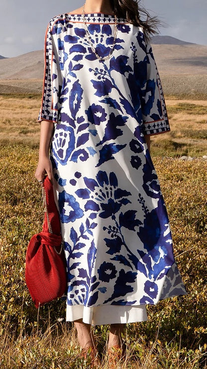 Cobalt Bloom Matty Kaftan Set