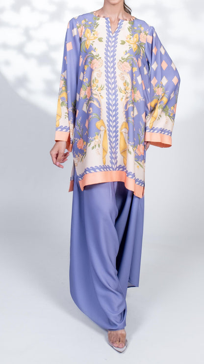 Lavender Bloom Cotton Satin Blend Co-Ord Set