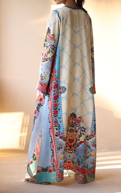 Azure Blossom Premium Soft Crepe Kaftan
