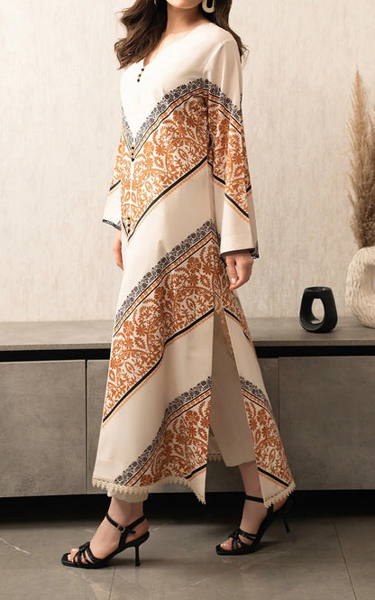 Rust Mirage Soft Crepe Kaftan 3pc Set (Kaftan + Pants + Scarf)