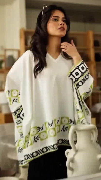 Ivory Printed Kaftan Top Black set