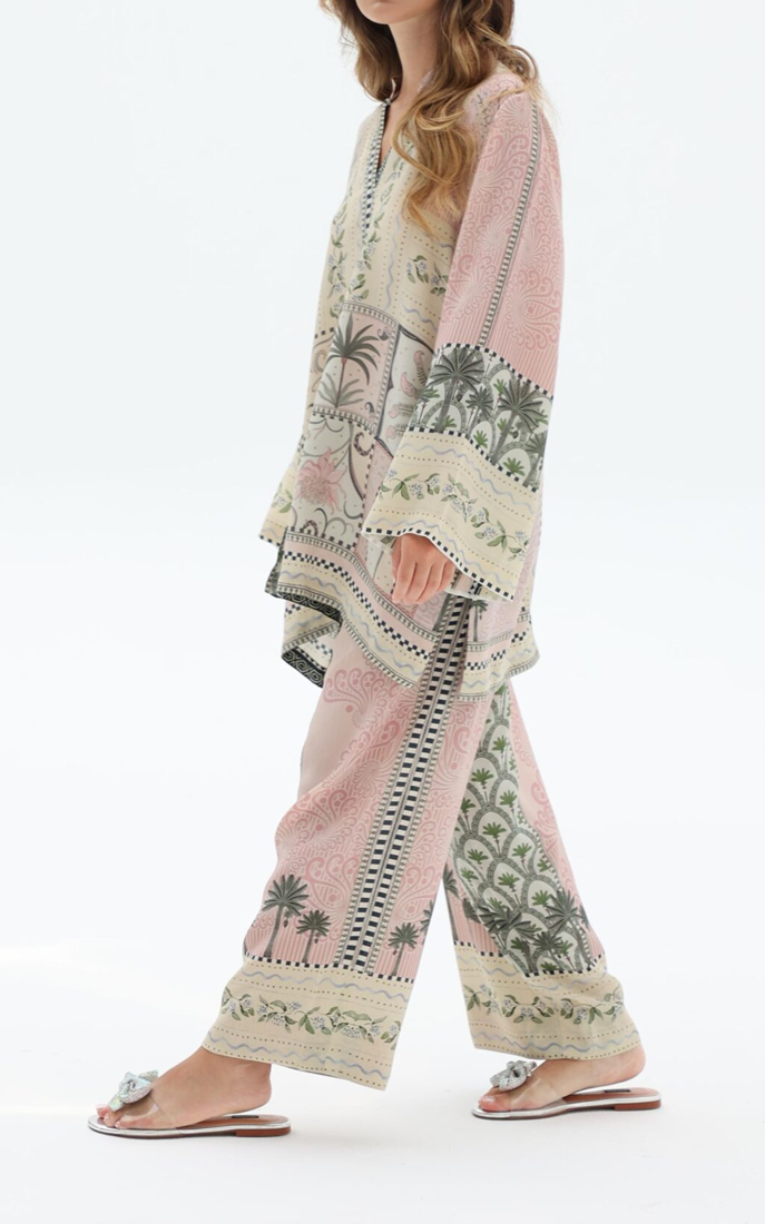 Palm Garden Elegance – Madian Silk Crepe Co-ord Set