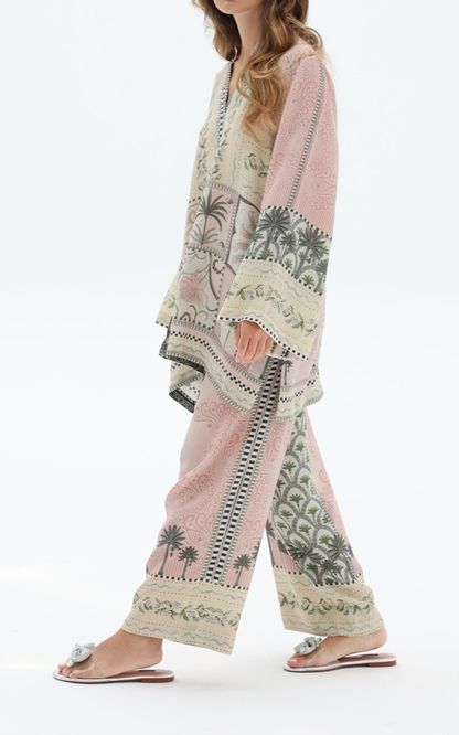 Palm Garden Elegance – Madian Silk Crepe Co-ord Set