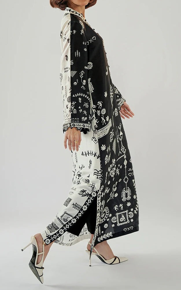 Monochrome Muse Cotton Satin Blend Kaftan