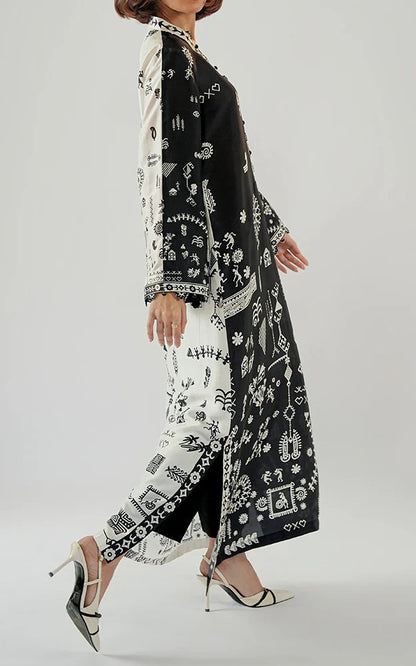 Monochrome Muse Cotton Satin Blend Kaftan