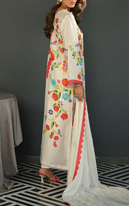 Scalloped Blossom Cotton Satin Blend Kaftan