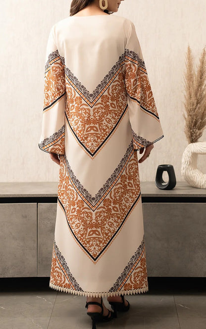 Rust Mirage Soft Crepe Kaftan 3pc Set (Kaftan + Pants + Scarf)