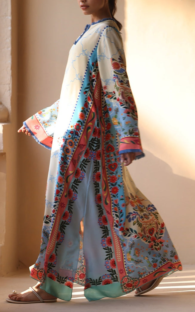 Azure Blossom Premium Soft Crepe Kaftan