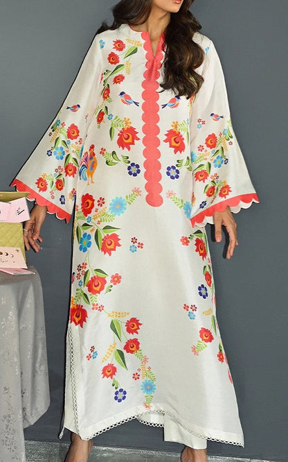 Scalloped Blossom Cotton Satin Blend Kaftan