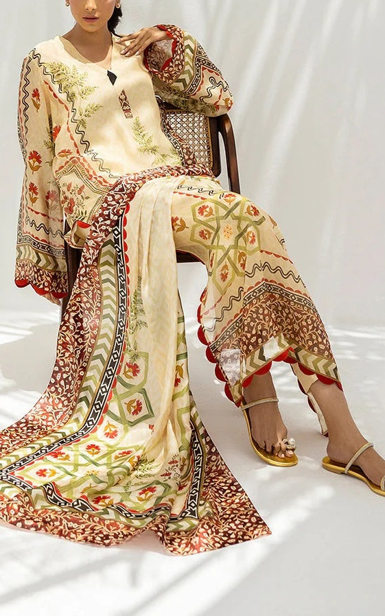 Saffron Meadow Luxe Georgette 3pc Set (Top + Pant + Scarf)