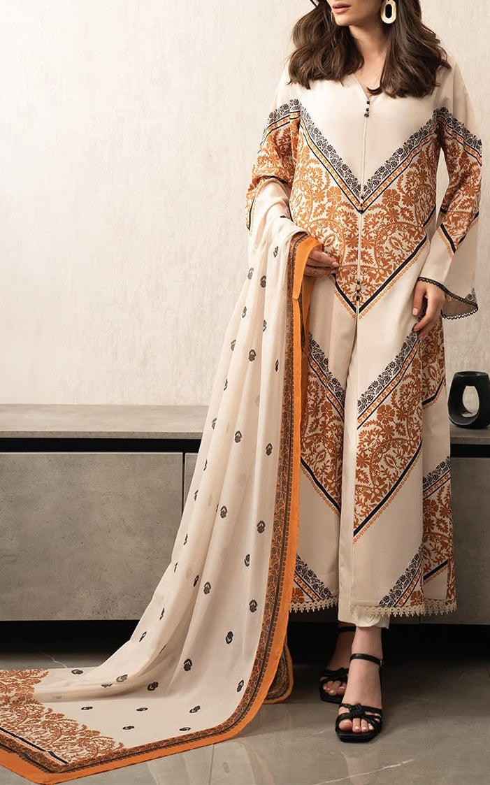 Rust Mirage Soft Crepe Kaftan 3pc Set (Kaftan + Pants + Scarf)