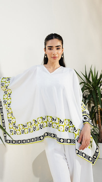 Ivory Printed Kaftan Top white set