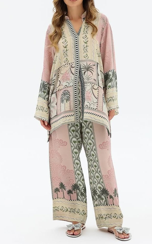 Palm Garden Elegance – Madian Silk Crepe Co-ord Set