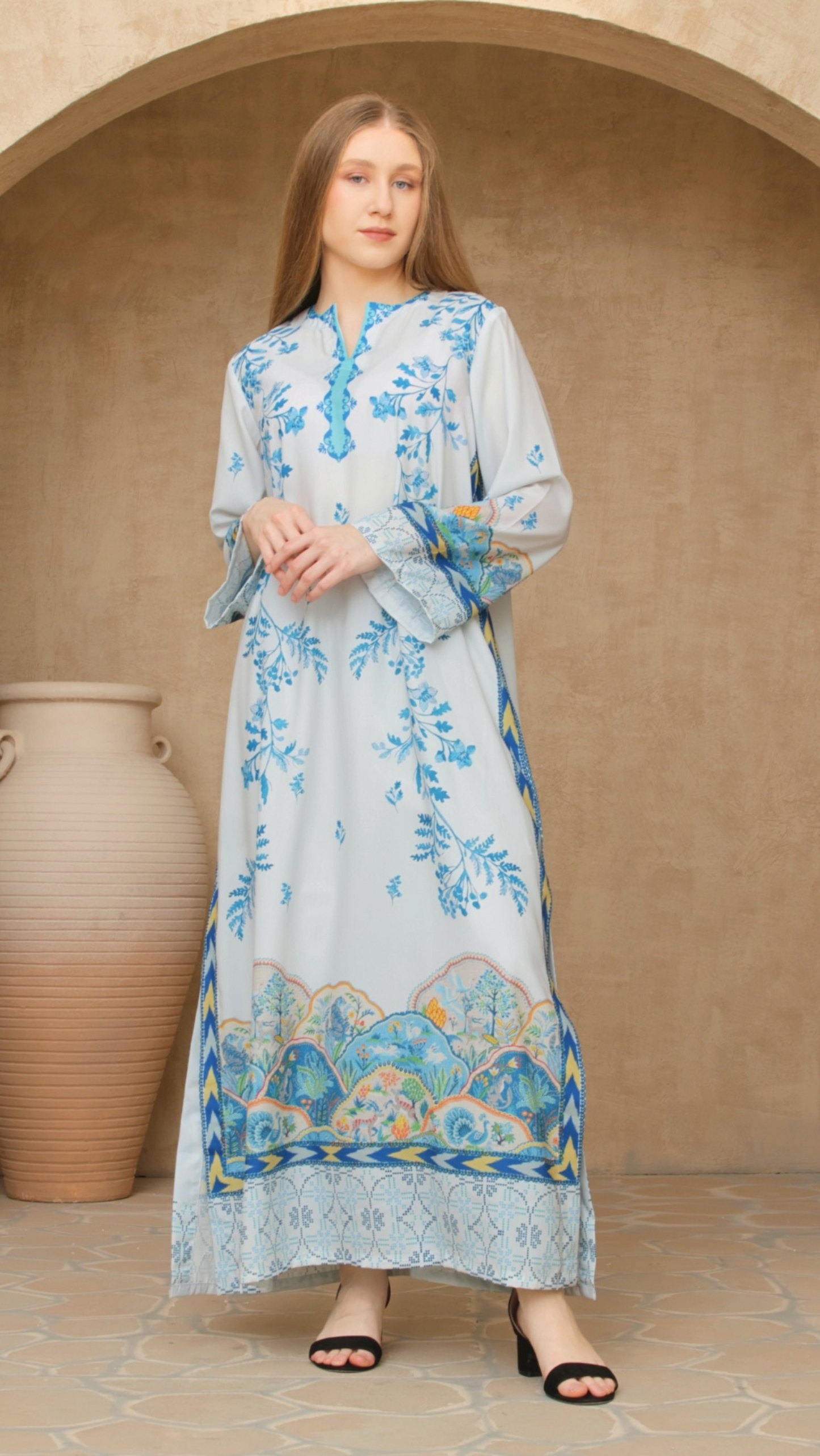 Azure Elegance – Soft BSY Crepe Dress
