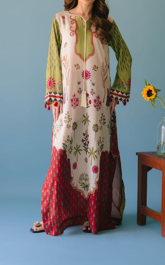 Ivory Palm Swiss Cotton Kaftan Set