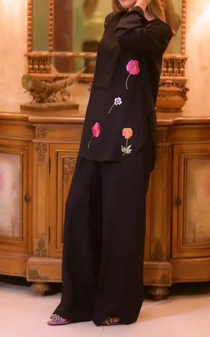 Noir Bloom Embroidered Co-Ord Set