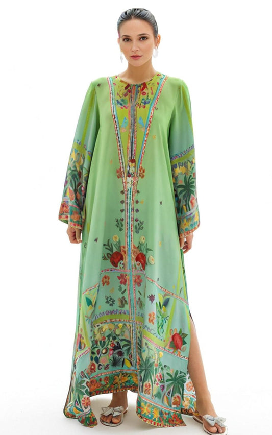 Garden Majesty Median Silk Crepe Kaftan